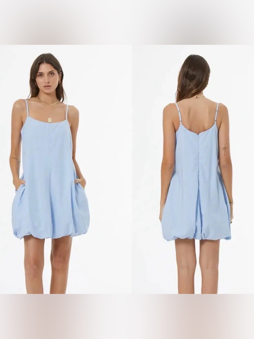 Young Fabulous & broke Light Blue Spaghetti Strap Bubble Hem Dress/ size L
